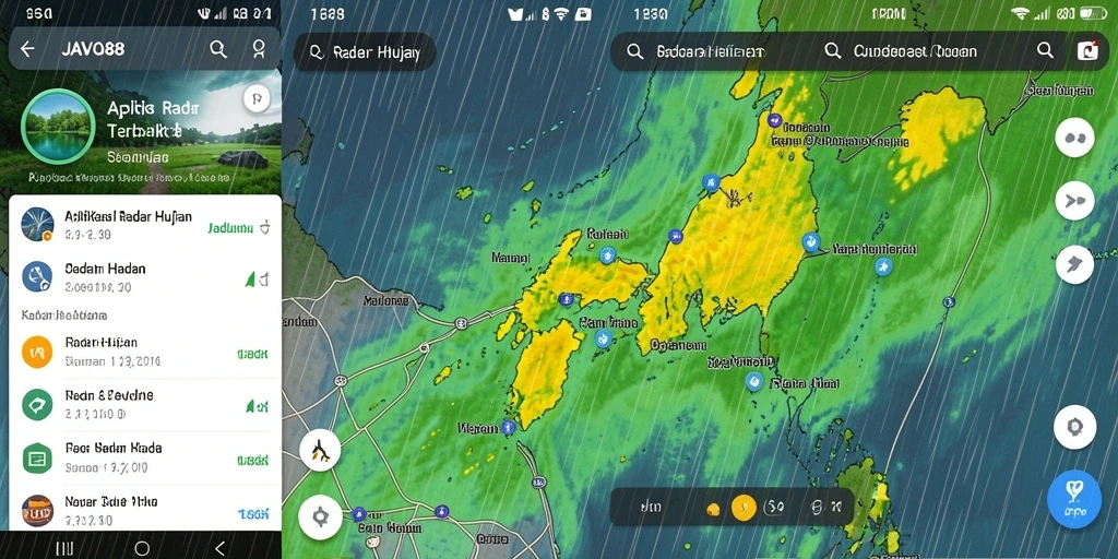 Antarmuka pengguna aplikasi JAVO88 dengan fungsi radar hujan yang canggih.