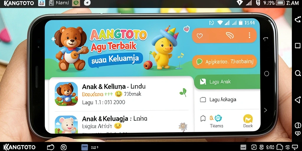 Antarmuka KANGTOTO menampilkan lagu-lagu ceria untuk anak-anak.