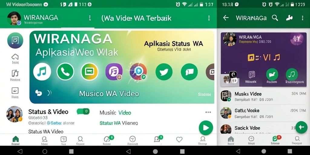 Antarmuka aplikasi WIRANAGA dengan pilihan video menarik untuk Status WA.